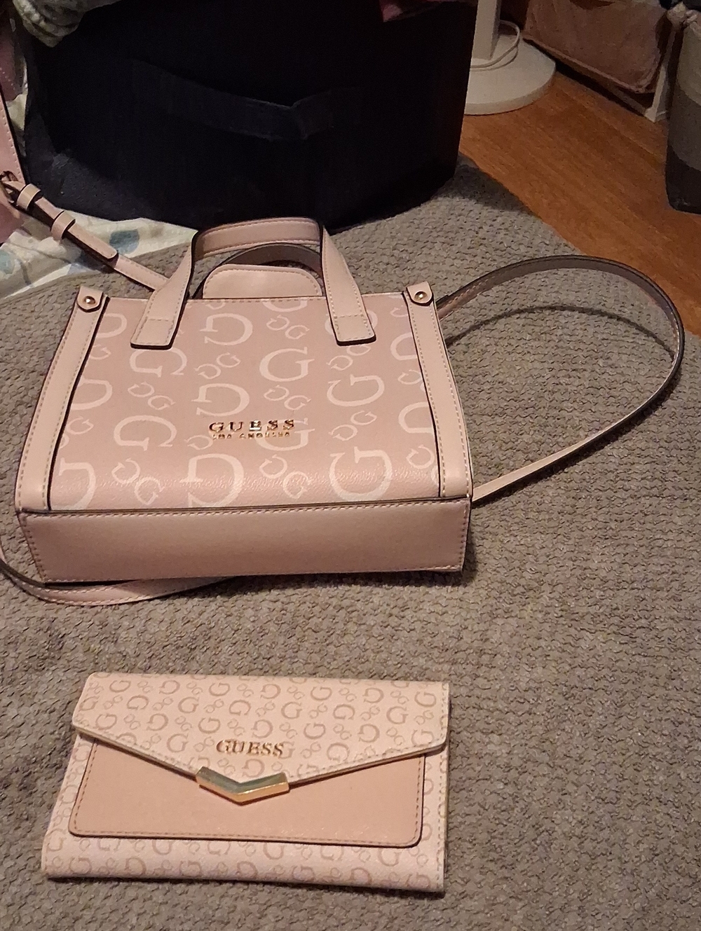 GUESS Blush Pink Logo Crossbody Satchel with Matching Wallet